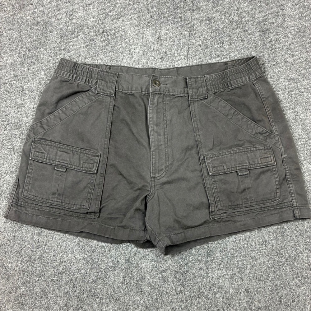 St Johns Bay Mens Size 40W Cargo Shorts Gray Cotton Elastic Waist Utility